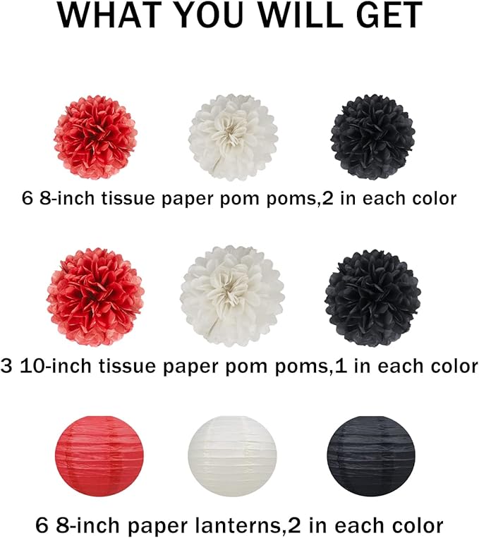 White Red Black Party Decorations - Image 2