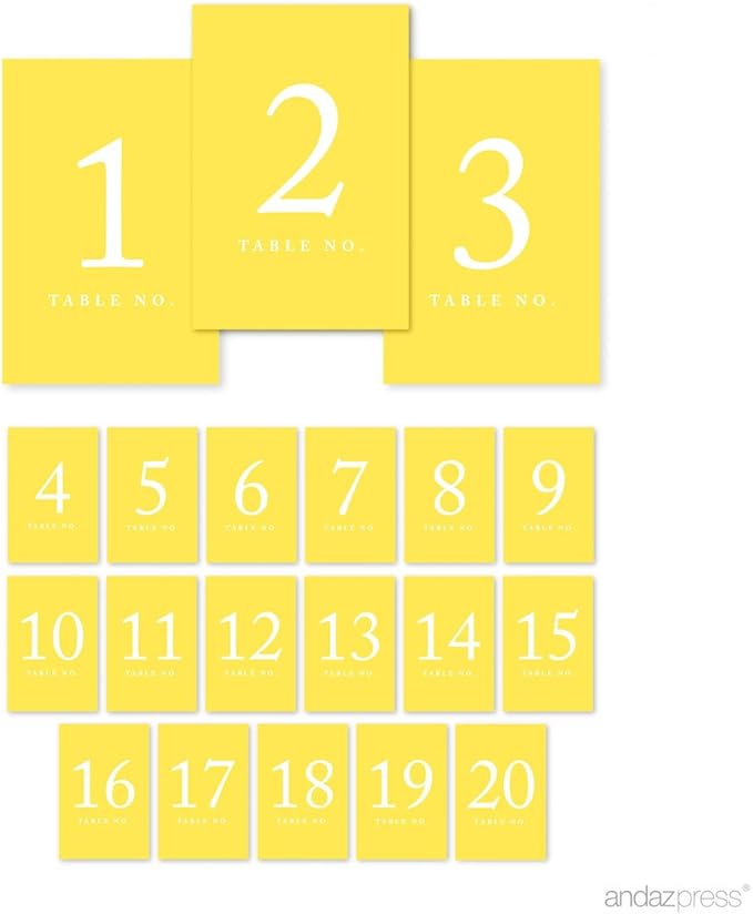 Andaz Press Yellow Table Numbers 1-20, 4x6-Inch Cards by AndazPress