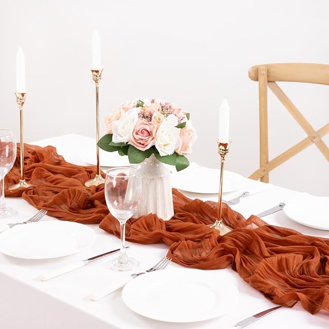 6Pcs Terracotta Cheesecloth Table Runner 120 Inch10FT Terracotta Color Rustic - Image 3