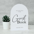 White Arch Acrylic Wedding Sign- 5"x7" Guest Book Sign and Base, 1/8" Thick | by JINMURY