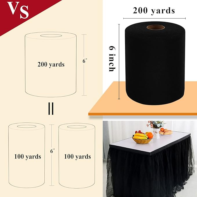 Black Tulle Fabric Rolls 6 Inch by 200 Yards Fabric Spool Tulle Ribbon - Image 2