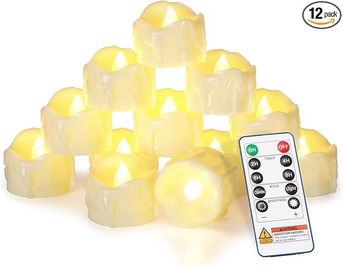 Homemory 12pcs Remote Timer LED Tea Lights Candles, 400+Hours Flickering by Homemory
