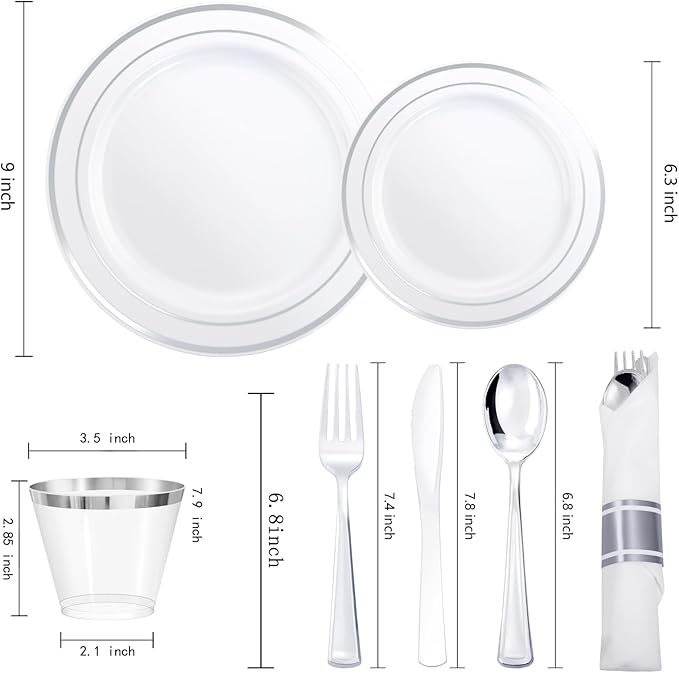 350Piece Silver Plastic Dinnerware Set - Image 3