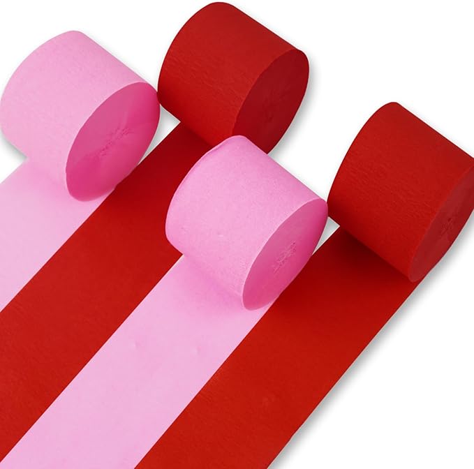 PartyWoo Pink and Red Crepe Paper Streamers 4 Rolls 328 ft Pack of Hot Pink and by PartyWoo