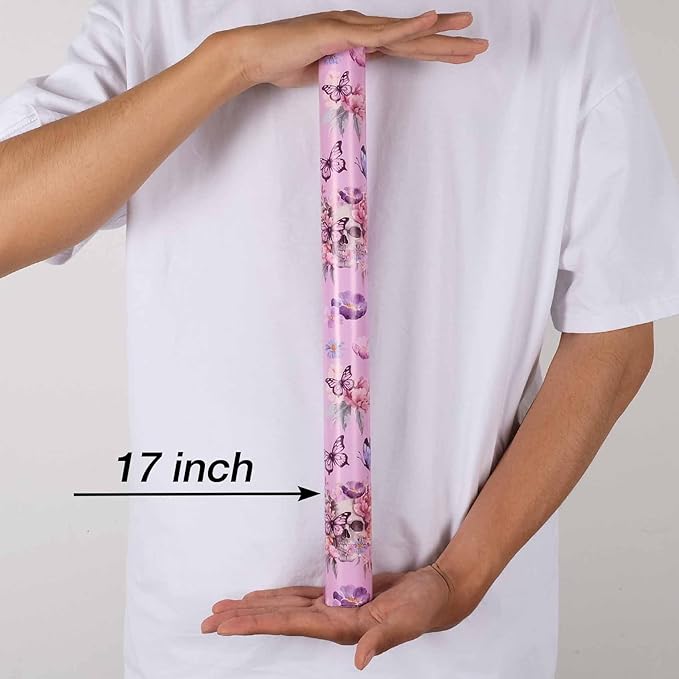 Aimyoo Gothic Wrapping Paper Roll, 17 Inch X 16.5 Feet Skull Floral Butterfly - Image 3