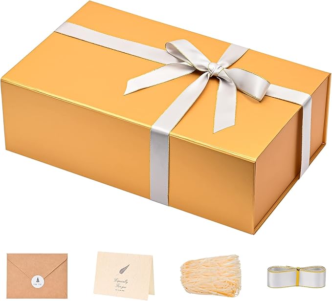 LIFELUM Gold Gift Boxes with Lids, 1 Pack 13.85 x 8.35 x 4.45 inch Gift Box by LIFELUM