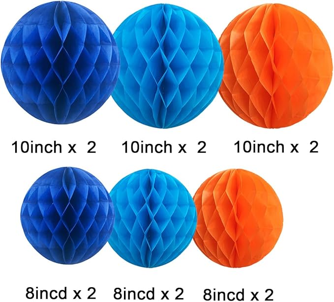 CC wonderland zone 12pcs Blue and Orange Paper Honeycomb Balls - Image 2