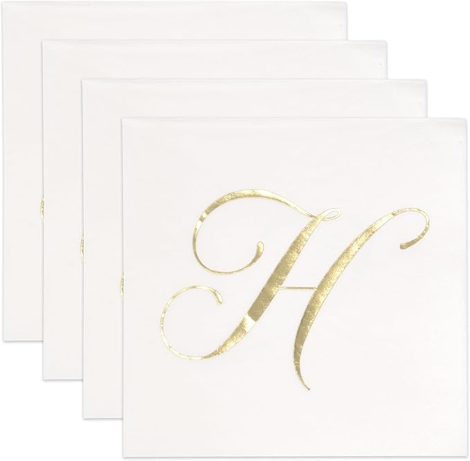 Gift Boutique 100 Gold Monogram Cocktail Napkins Letter H Disposable Paper Pack - Image 4