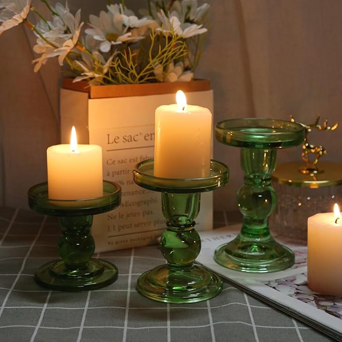 6-Piece Set of Green Glass Candlestick, Crystal Candlestick Holder Holder and - Image 5