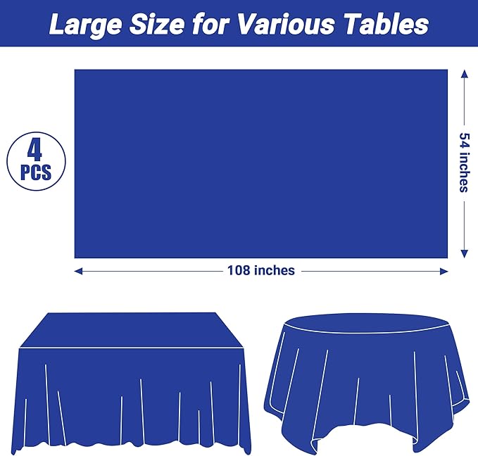 QZYL 4 PCS Blue Tablecloth, 54 x 108 Inches Plastic Table Cloth Disposable - Image 2