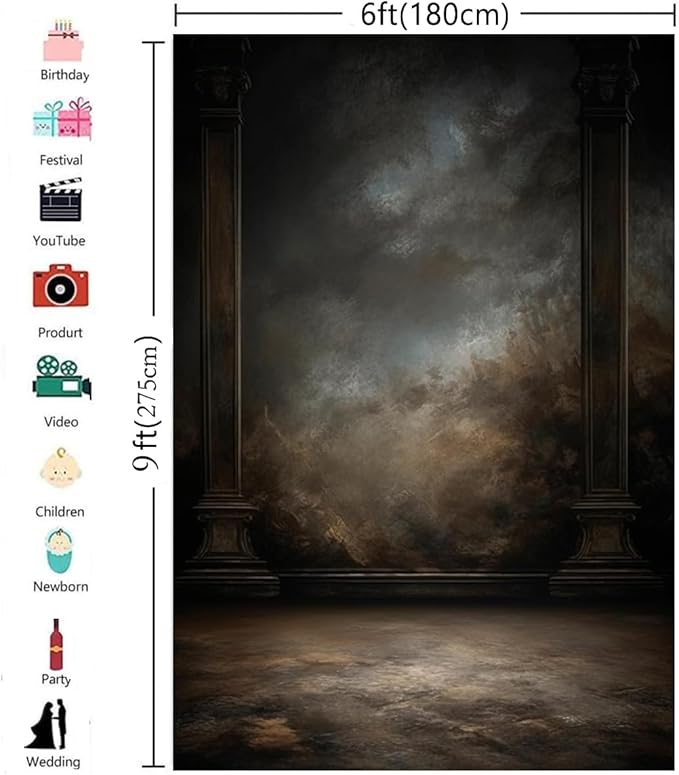 6x9ft Dark Vintage Photography Backdrops Portrait Photo Backdrop Wedding Bridal - Image 5