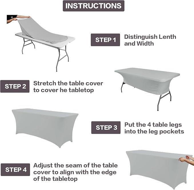 IVAPUPU 2 Pack 4FT Table Cloth for Rectangular Fitted Events Stretch Grey Table - Image 4