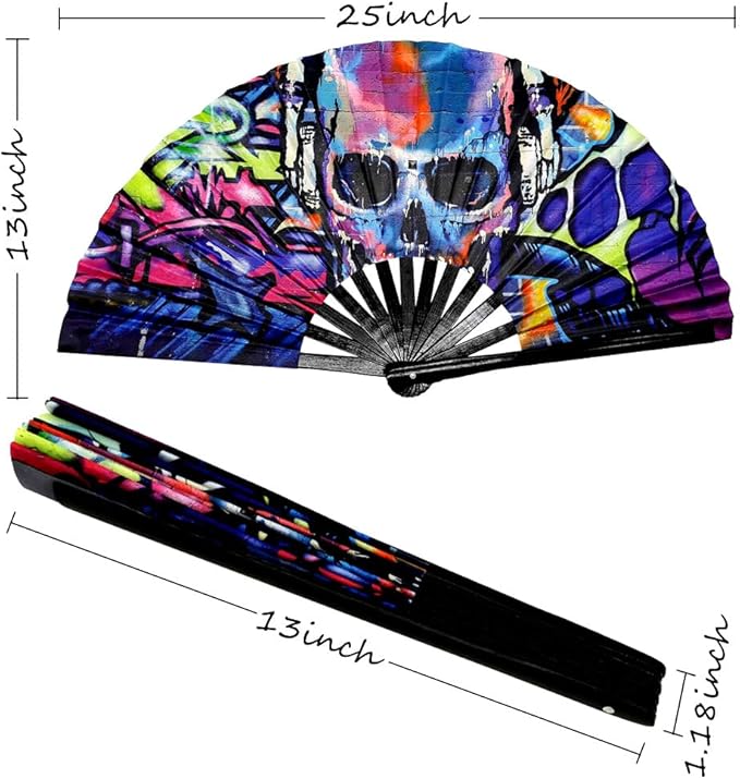 2 Pack Large Folding Rave Fan for Women/Men Holographic Festival Bamboo Clack - Image 5