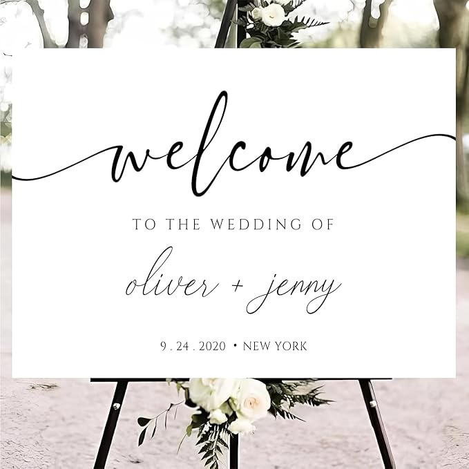 Generic Personalized Wedding Welcome Sign, Modern Minimalist, 18x27 inches by CENOVACY
