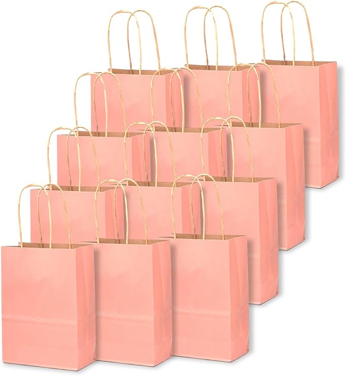 qiqee 24 Pcs Bright Pink Mini Paper Gift Bags - Image 3