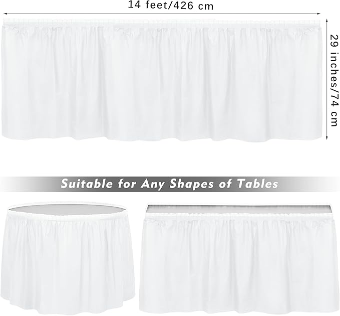 TURSTIN 4 Pieces White Plastic Table Skirts 14 Feet x 29 Inch - Image 2
