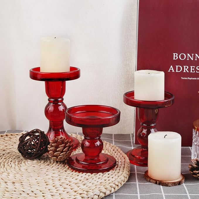 6-Piece Set of Red Glass Candlestick, Crystal Candlestick Holder Holder and - Image 6