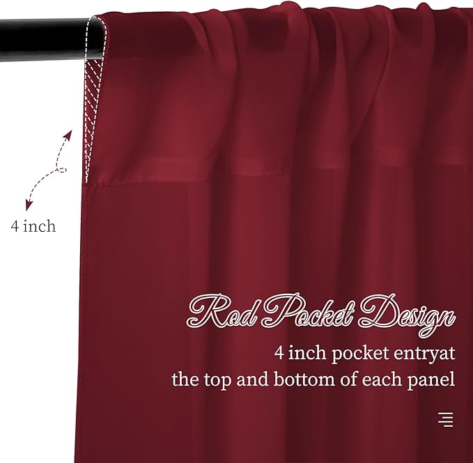 6 Panels Burgundy Wedding Ceiling Drapes 5ftx30ft Ceiling Drapes Chiffon Fabric - Image 5