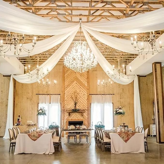 DUOBAO Ivory Ceiling Drapes Sheer Backdrop Curtains 6 Panels 5ftx20ft Reception - Image 4