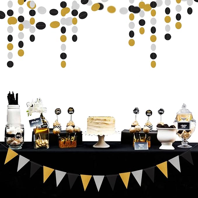 Silver Black Gold Party Decorations - 52Ft Paper Streamers Garland Banner - Image 6