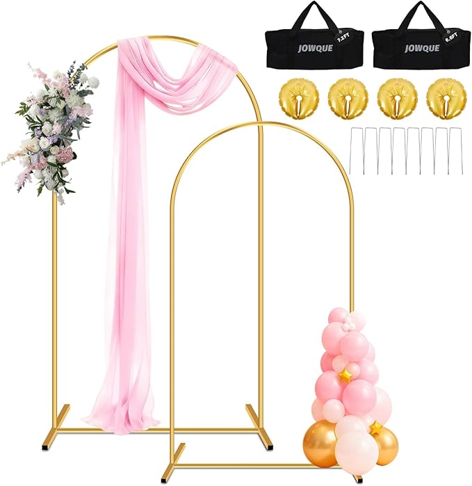 Heavy Duty Metal Arch Backdrop Stand, 6FT Set of 2 Stable Gold Arch Stand by Jowque