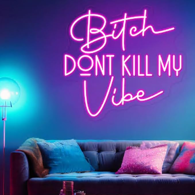 Bitch Don't Kill My Vibe LED Neon Sign Good Vibes Neon Light Home Pink Wall Art - Image 3