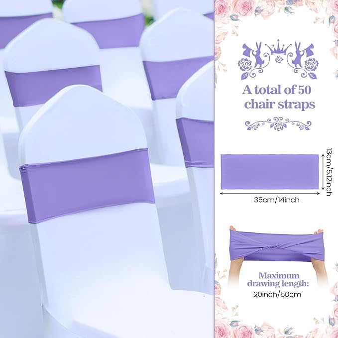 Kinlop 50 Pcs Spandex Chair Sashes Bows Chair Bands Slider Sashes - Image 2