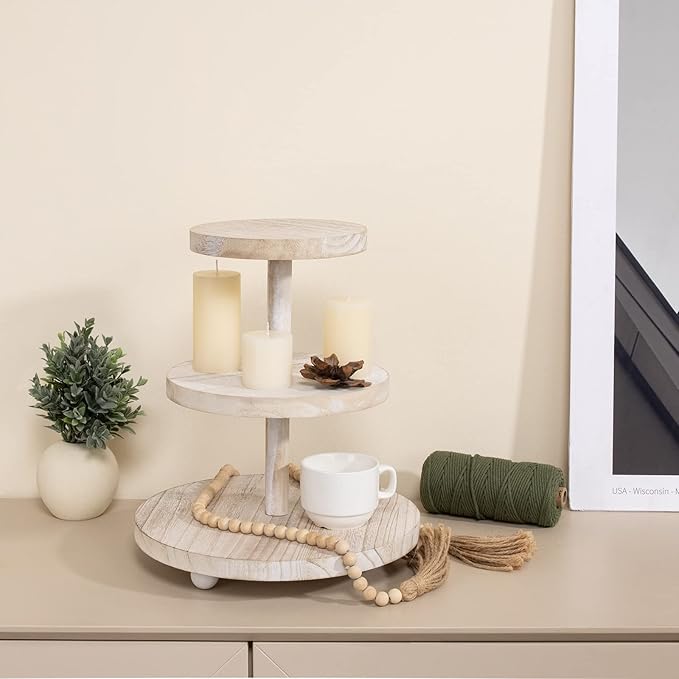 3 Tier Cupcake Stand Round, Wood Cake Stand - Image 5