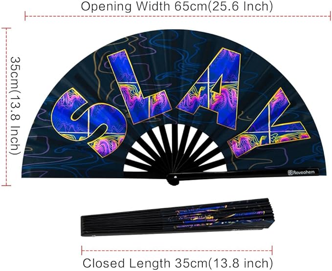 UV Glow Rave Fan, Bamboo Folding Clack Hand Fans Foldable - Image 4