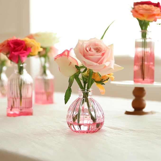 Pink Vase, Glass Bud Vases Set of 12, Small Pink Glass Vases - Image 4