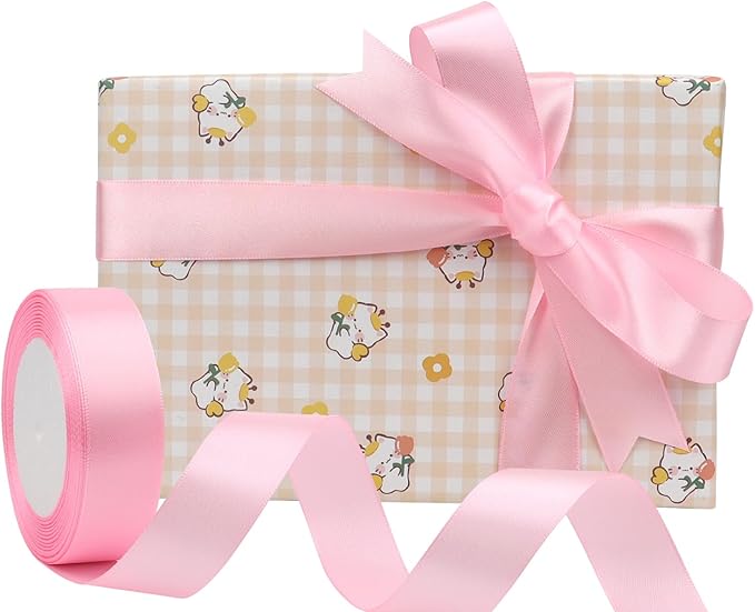 Pink Solid Satin Ribbon 1 Inch 25 Yards Solid Polyester Fabric Ribbon - Image 5