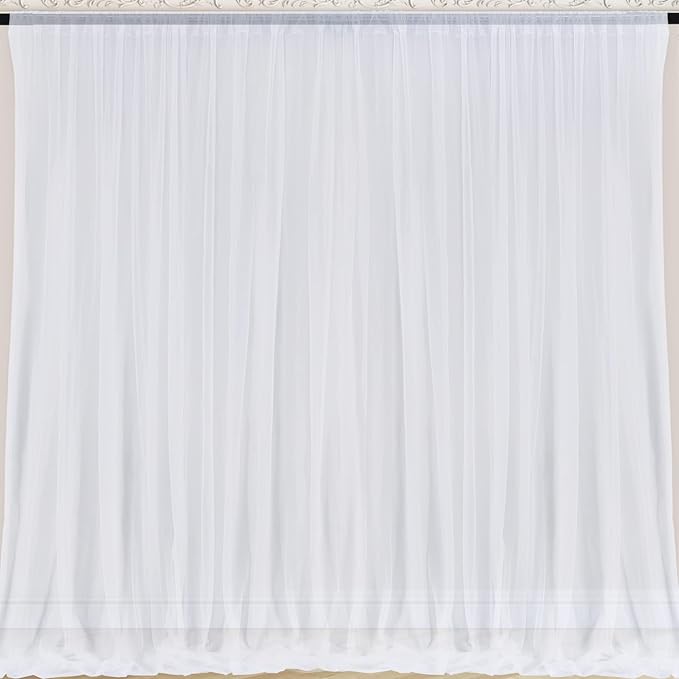 10x10 White Tulle Backdrop Curtains by WishCare