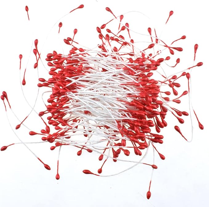 HAHIYO 700Pcs 3mm Red Pearl Double Head Flower Stamen Pistil Hand-Made by HAHIYO