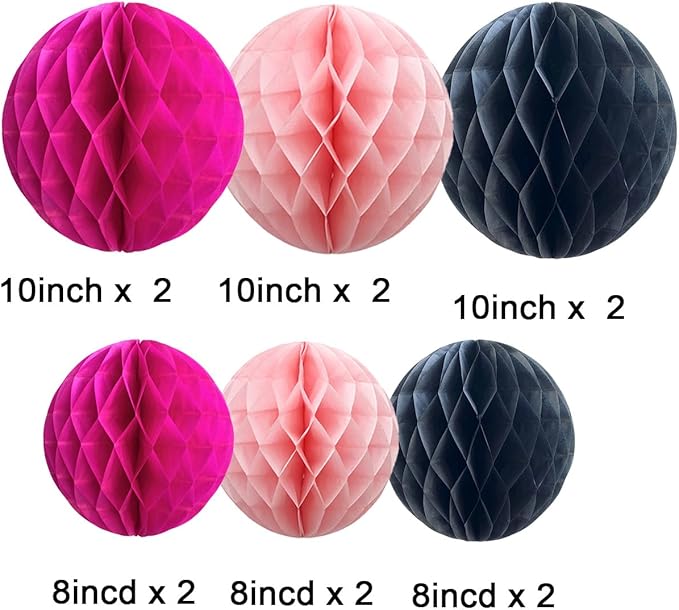 CC wonderland zone 12pcs Hot Pink and Black Paper Honeycomb Balls - Image 2