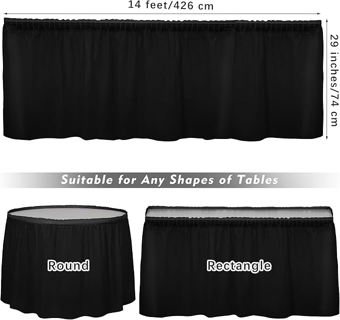 TURSTIN 2 Pieces Black Plastic Table Skirts 14 x 29 Feet - Image 2