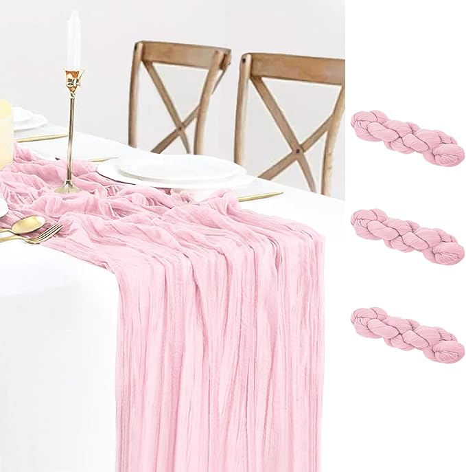 3 Pack Light Pink Cheesecloth Table Runner Gauze Table Runner Rustic Sheer by BlueTopCoLtd