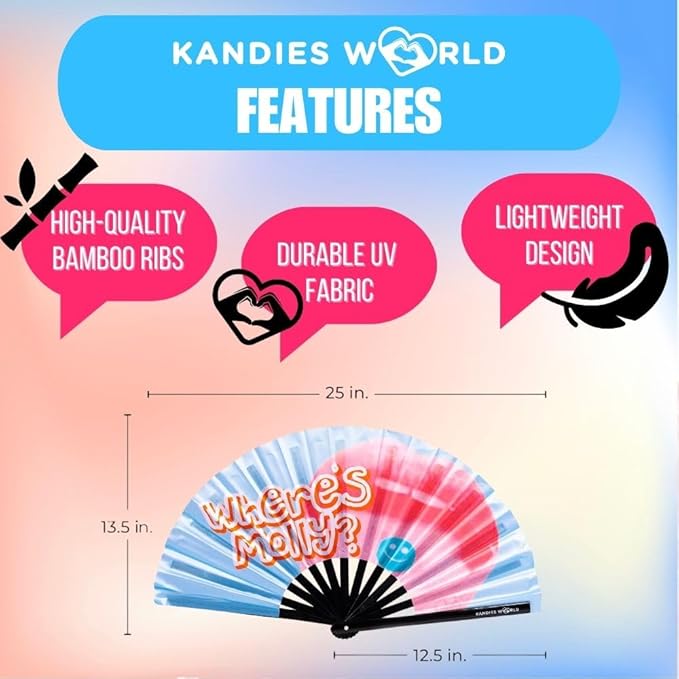 Kandies World UV Reactive Custom Festival Folding Hand Fan - Image 2