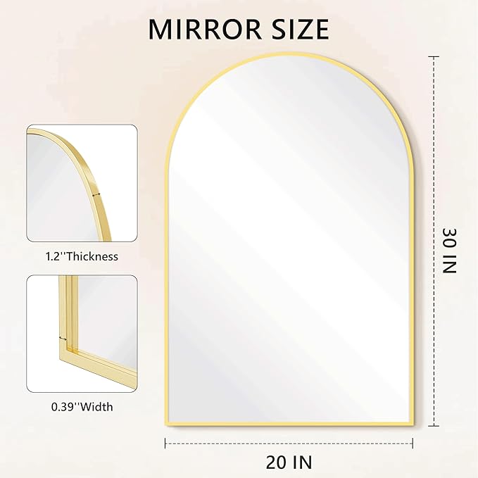 Arched Bathroom Mirror for Wall, Mirror for Vanity, Metal Frame - Image 7
