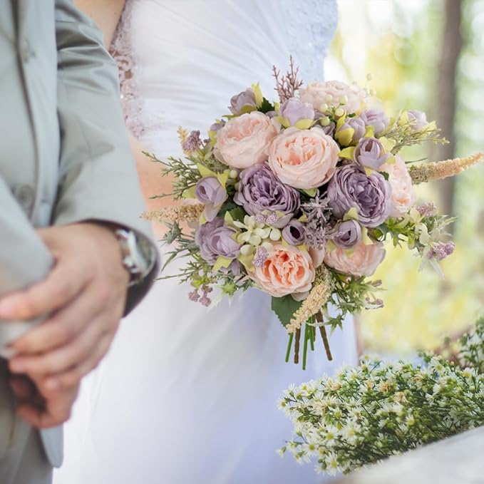 Artificial Peonies Silk Flowers Bouquet in Glass Vase Faux Flowers Bouquets - Image 6