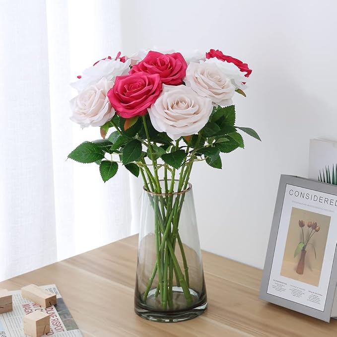 Artificial Rose 10pcs Open Flower Bouquet Faux Rose Stems - Image 5