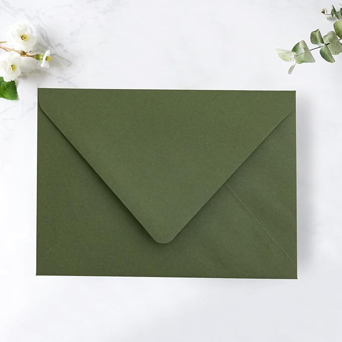 PONATIA 50PCS A7 Euro Flap Envelope, 5.25 x 7.25'' Olive Green Flowers Liner - Image 2