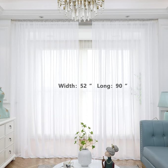 Window Ivory Sheer Curtains 90 Inches Long 2 Panels Sheer Curtain Basic Rod - Image 5