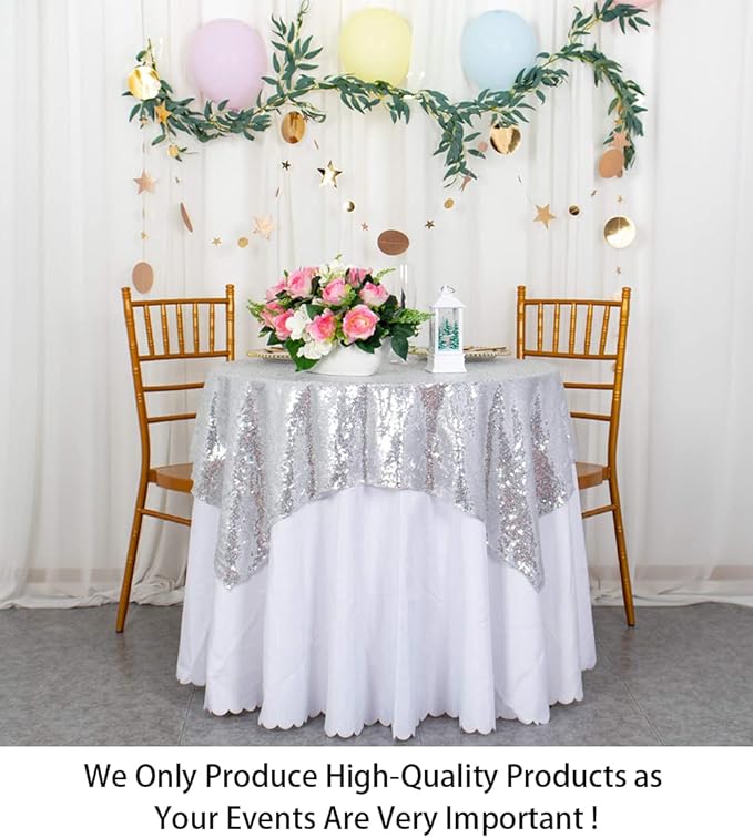 ShinyBeauty Sequin Tablecloth 36x36-Inch-Silver Square Glitter Table Cover - Image 2
