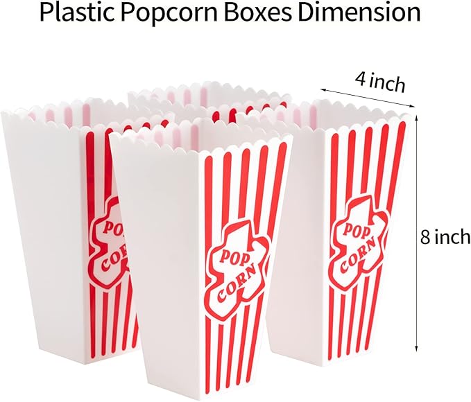 Plastic Popcorn Containers Red & White Striped Retro Style Reusable Popcorn - Image 2