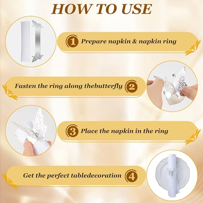 150PCS Butterfly Napkin Rings for Luxury Banquet Style, Reusable Paper Napkin - Image 3