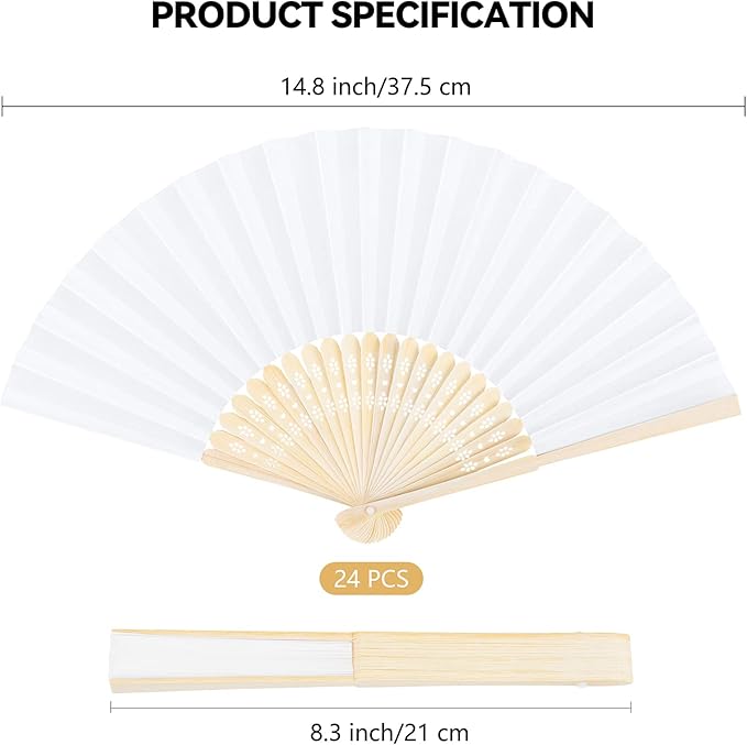 Aneco 24 Pieces Handheld Paper Fans Paper Folding Fans - Image 2