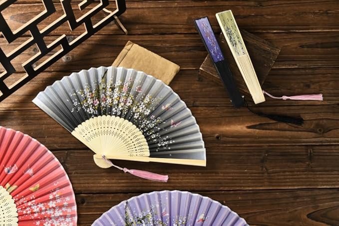 HUNANBANG 10 Pieces Oriental Bamboo Folding Hand Fans Church Wedding Gift - Image 5