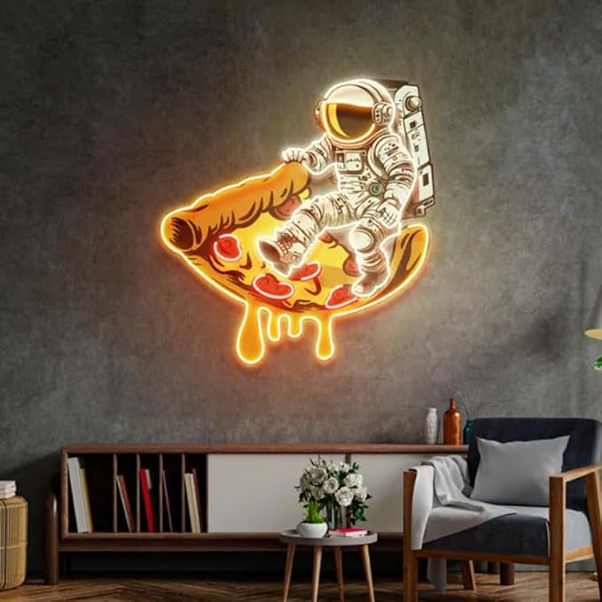 Astronaut on Pizza Neon Sign: Custom Business Logo LED Wall Art Size:20inch - Image 3