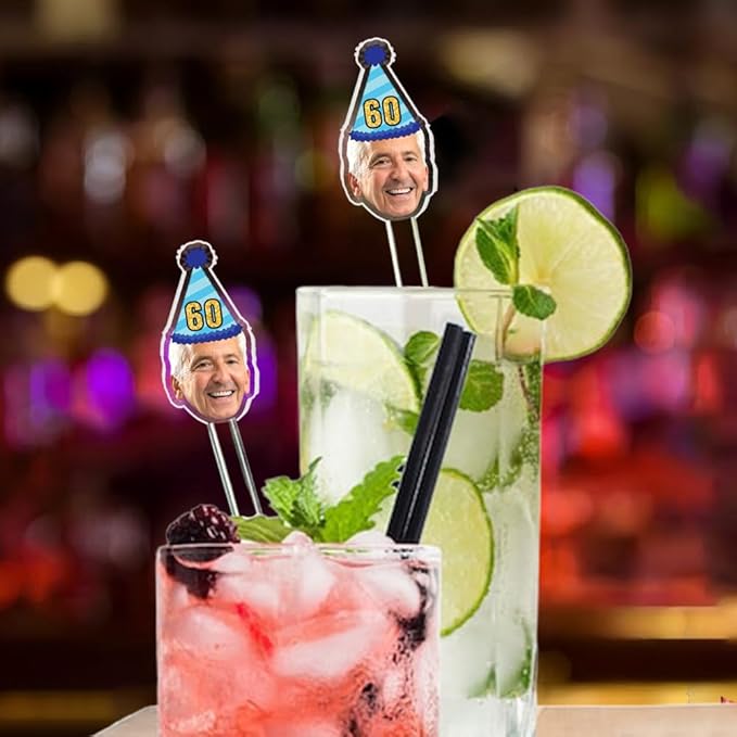 Custom 50 Pcs 50th To 90th Birthday Face Photo Drink Stirrers, Personalized - Image 4