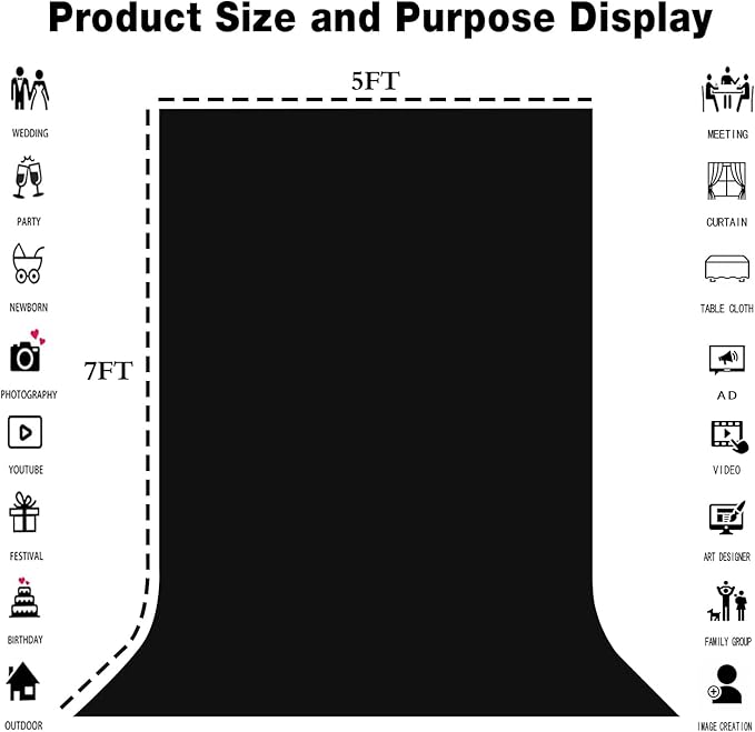 Black Screen Backdrops 5x7ft Solid Color Photo Backdrops - Image 3